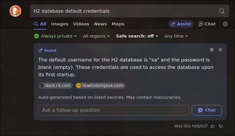 H2 Database login