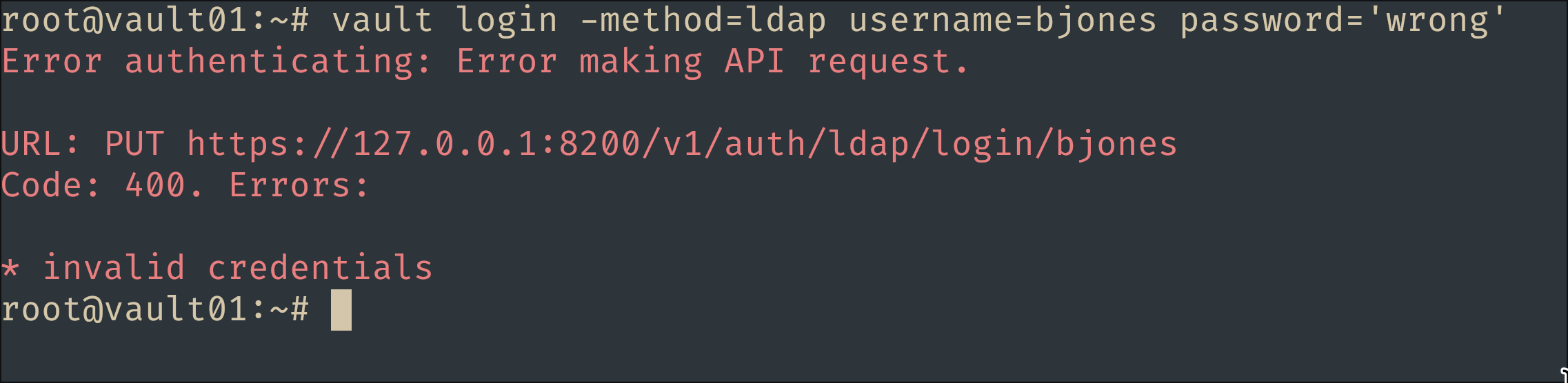 LDAP login resolving team + privileged group, and the failed bind